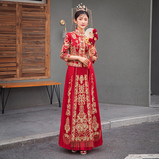 Xiuhe Dress Bride 2024 New Style Chinese Long-Sleeved Xiuhe Wedding Dress Chinese Style Hefu Dress for Summer Women