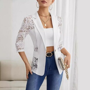 X 10920 Elegant Solid Color Lace Blazer ���ż�ɫ���b����