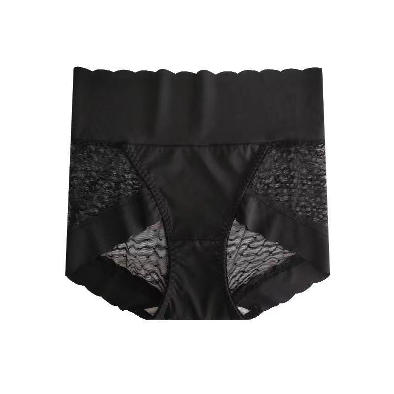 ハイウエストお腹コントロールアイスシルクシームレスワンピース下着女性用、水玉メッシュヒップカバーコットン大きいサイズブリーフ|undefined