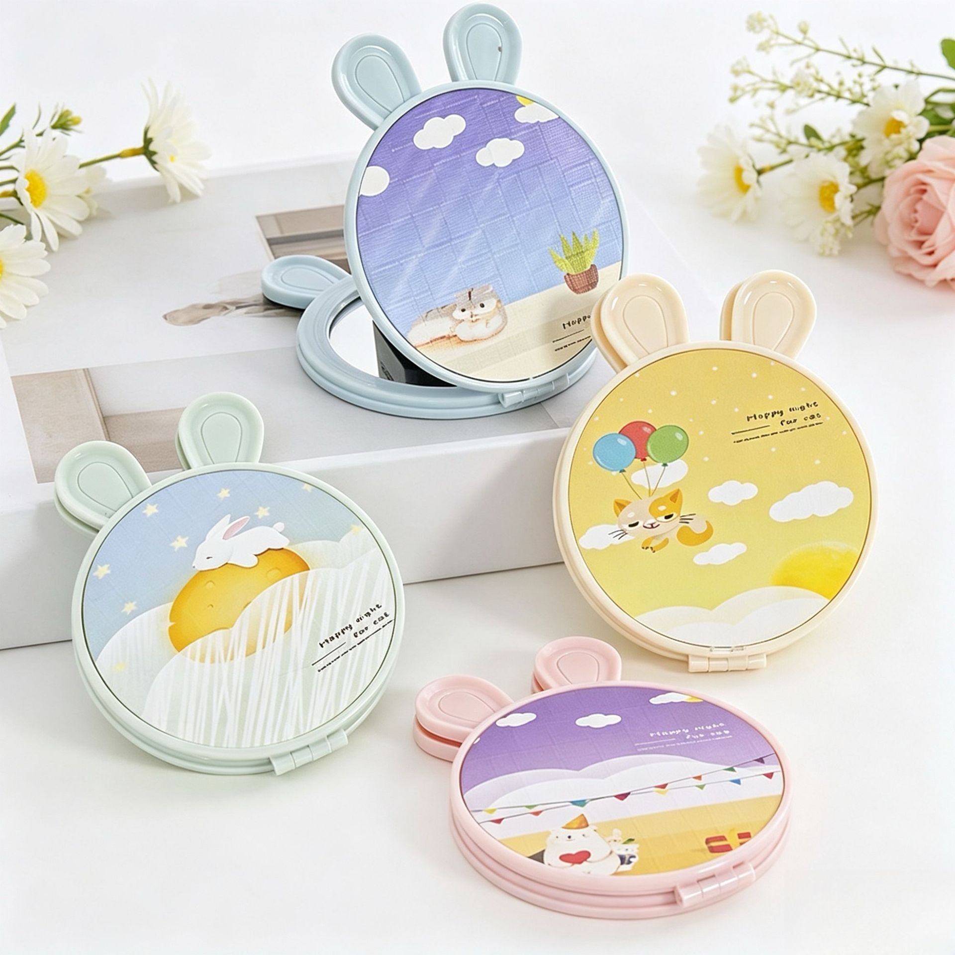 Espejo de Maquillaje Portátil Animado de Vidrio Redondo Mini