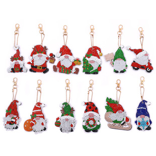 Cross mirror 12 pieces DIY Christmas Festival Diamond painted keychain acrylic double-sided sticker Crystal Diamond small pendant