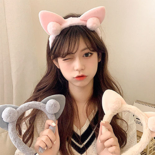 Cute cat ears plush headband for face washing female princess style Korean fairy hairpin Japanese style headband hair accessories headdress for women