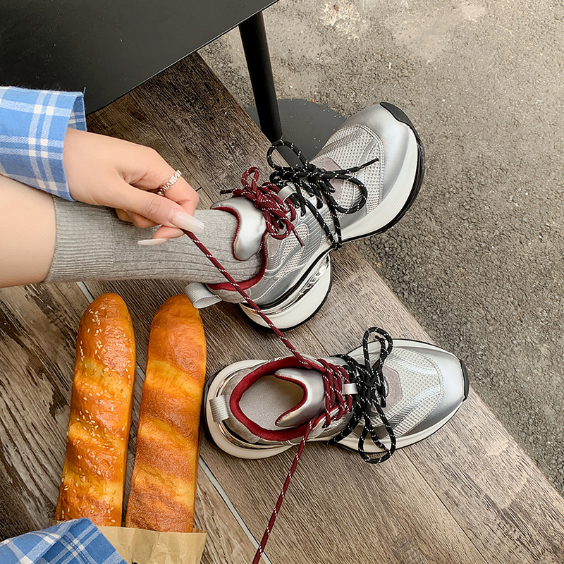 Retro two-color summer shoelaces platform