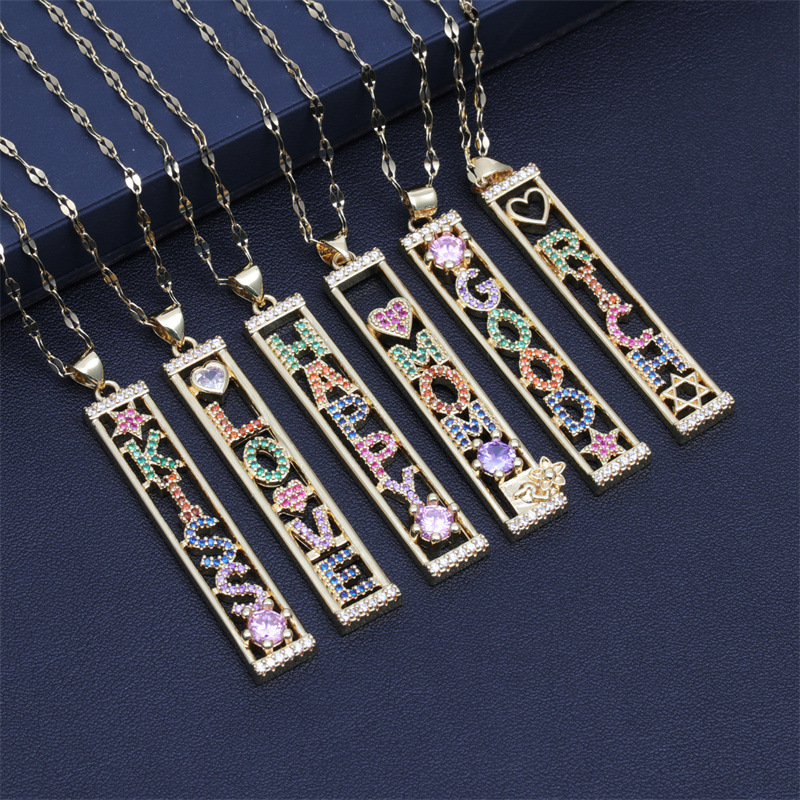 New Letters Pattern  Pendant  Copper  Inlaid Zircon Necklace display picture 4