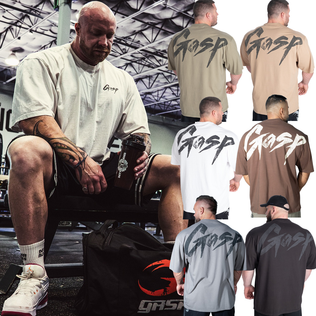 Gasp Summer Fitness and Bodybuilding New Loose Outdoor Large Size Sweat-Wicking Breathable European and American Training Casual Skull Short-Sleeved New