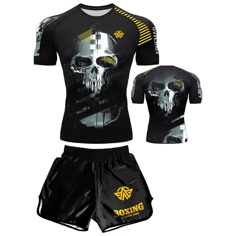 Боксерский костюм, летний боевой костюм с принтом, трансграничный тренировочный костюм, быстросохнущий боевой костюм Sanda, спортивный костюм для фитнеса, впитывающий пот