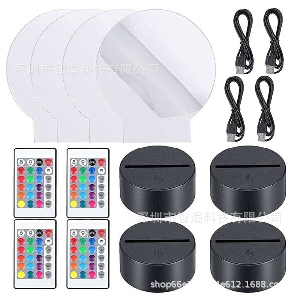Transfronterizo nuevo exótico 3D luz de la noche titular USB Toque control Remoto colorido luz de la noche lámpara de mesa de acrílico combinación base