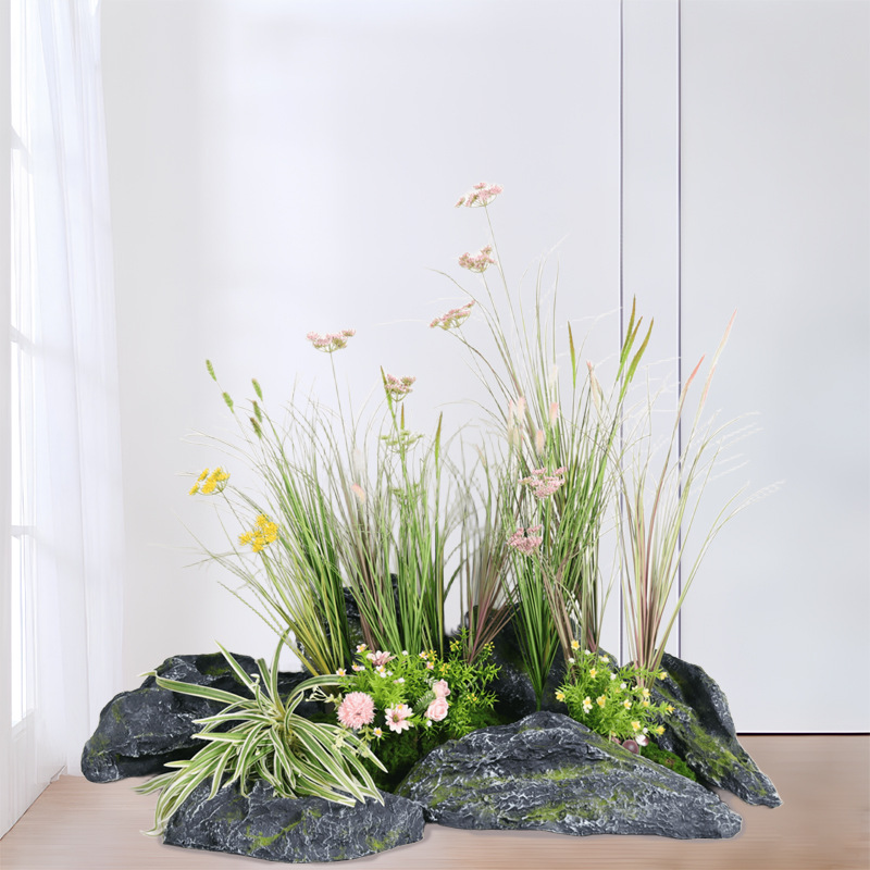 Simulación de cañas, viento, cola de perro, hierba, cordyceps, flores de encaje, flores falsas, simulación de plantas verdes, paisajismo decorativo