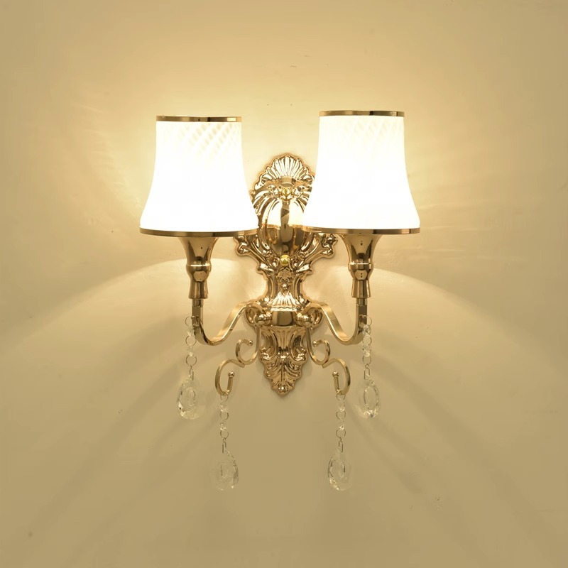 LED卧室床头灯现代简约楼梯客厅过道欧式金色复古奢华双头墙壁灯