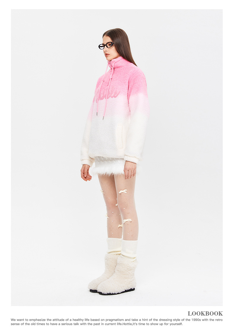 Women's Winter Lamb Wool Sweatshirt Gradient Casual Trendy Jumper_voghion.com