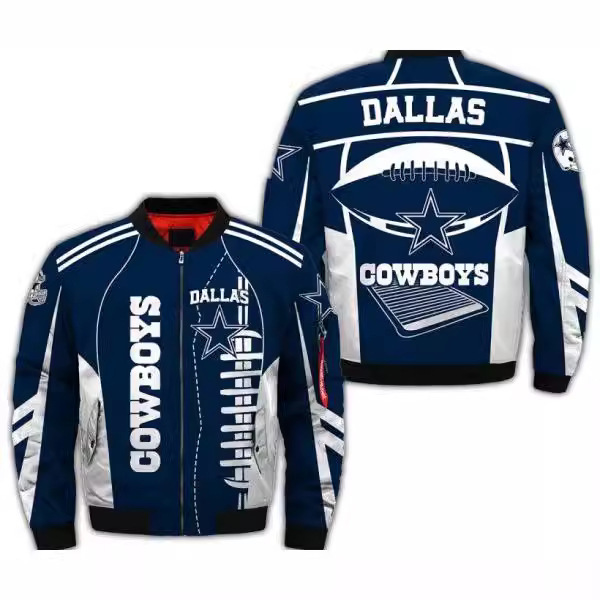 Cross-border Amazon New 3D Digital Print Dallas Denim Cotton Zip NFL Bomber Jacket Baseball Suit