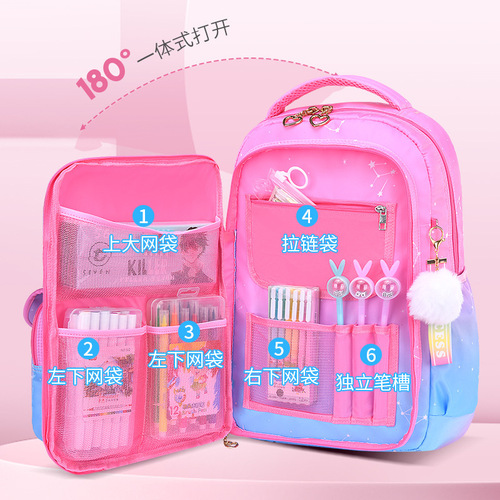 2024 Cross-border Lightweight Back Support Girls Training School Bag for Girls from Grades 1 to 6