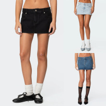 欧美跨境女式牛仔短裙亚马逊法式休闲宽松辣妹性感牛仔包臀裙子