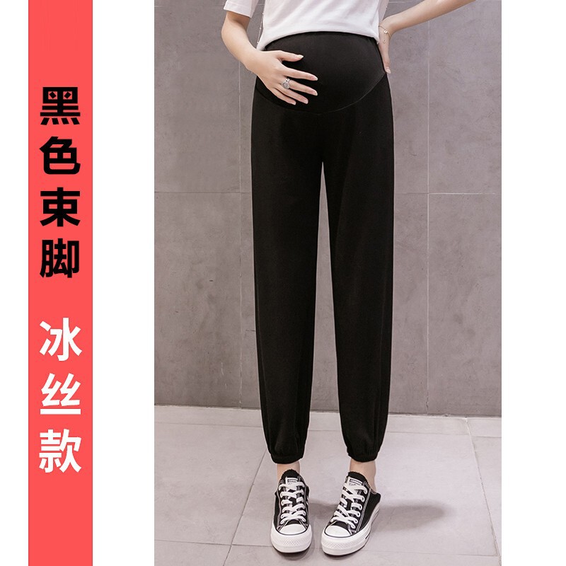 Pregnant Women's Pants Summer Ice Silk Wide-leg Pants Straight Tube Split Pants Leg-toe Casual Korean Style Spring Pants Striped Slimming