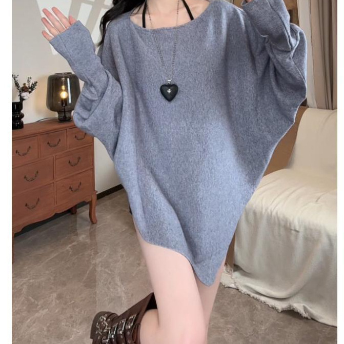 新款宽松蝙蝠袖毛针织女秋冬软糯慵懒感百搭上衣奶杏色卡其色咖色|undefined