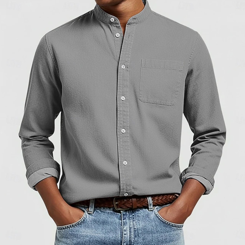 Cross-Border 2026 Button-Front Men's Shirt with Flat Collar, Front Pocket, Polyester, Elegant and Stylish Shirt Cross-Border 2026 Button-Front Men's Shirt with Flat Collar, Front Pocket, Polyester, Elegant and Stylish Shirt