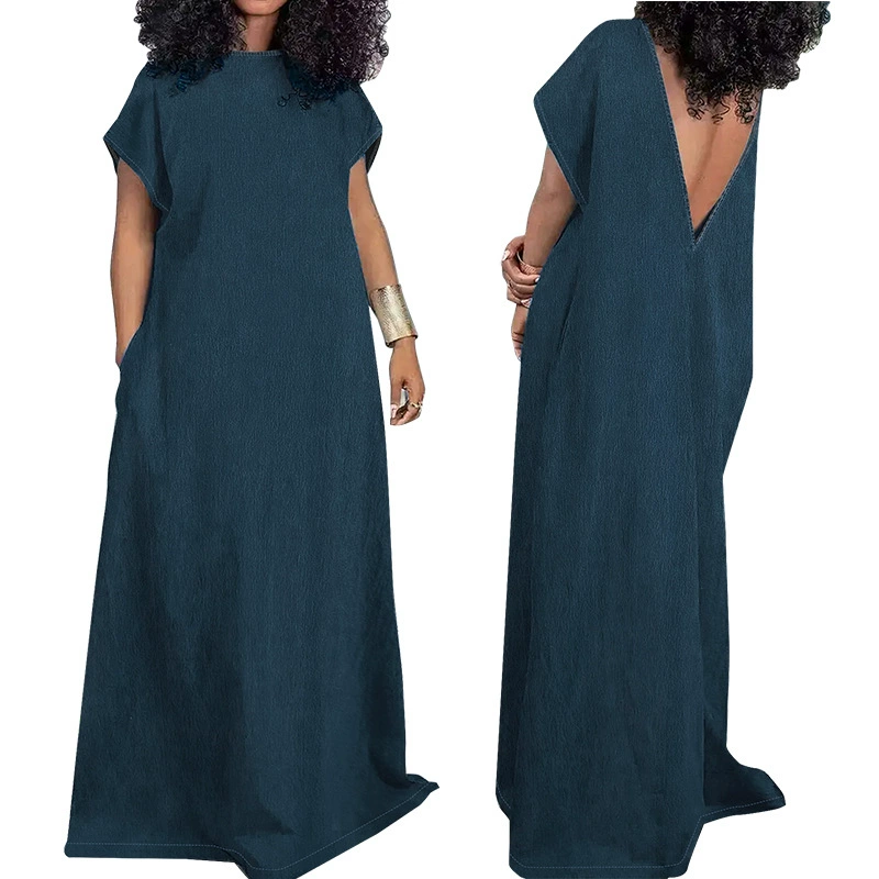 218392 Трансграничное женское джинсовое платье больших размеров без рукавов и спины, длинное платье, прямая продажа с фабрики