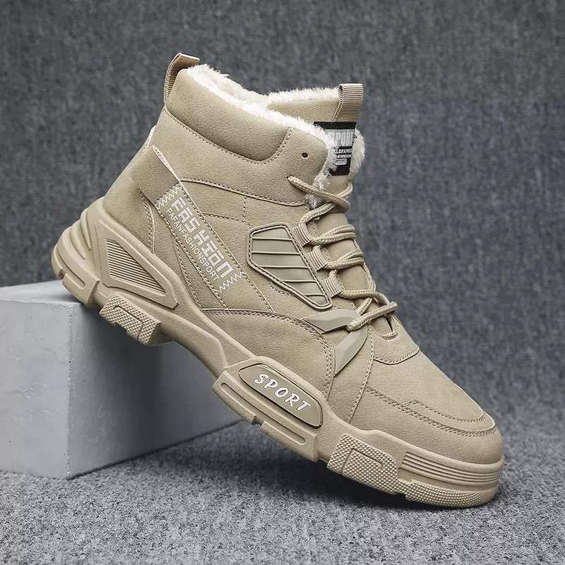 保暖系带厚底增高时尚男棉鞋冬季新款皮面高帮加绒运动鞋户外防寒