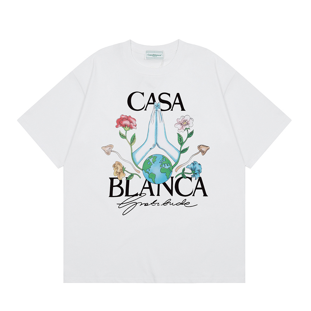 Casa Casablanca manga corta versión correcta ins camiseta de algodón casual de la marca de moda de nicho europea y americana de algodón de la calle