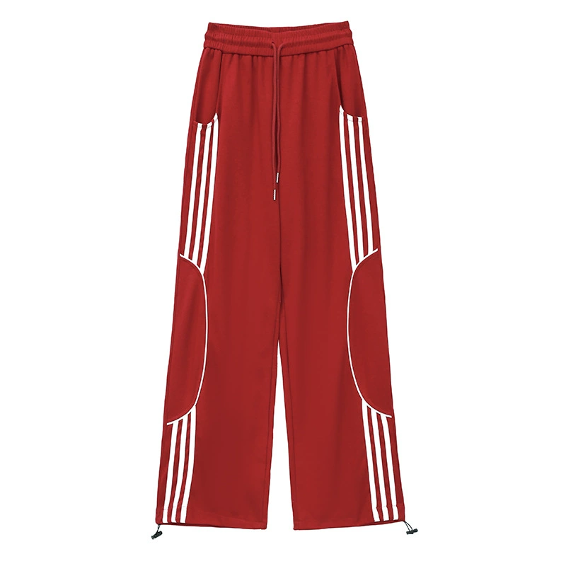 Клубы весной и летом новые контрастные американские полосатые брюки женские повседневные спортивные штаны свободные прямые брюки широкие брюки