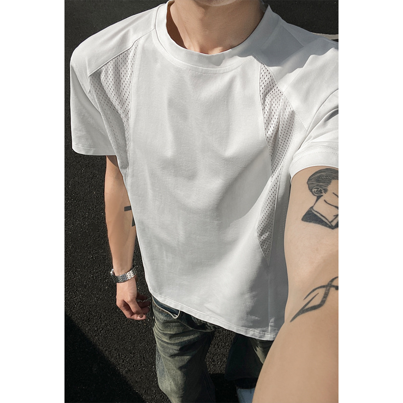 Mesh Patchwork Sports Quick-Dry Short-Sleeve T-Shirt for Summer, Men's Thin Breathable Deconstructed Regular Shoulder Couple's Half-Sleeve Top Mesh Patchwork Sports Quick-Dry Short-Sleeve T-Shirt for Summer, Men's Thin Breathable Deconstructed Regular Shoulder Couple's Half-Sleeve Top