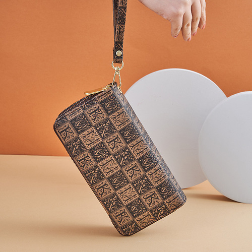 Wallet for Women - New , European and American Retro Print, Large Capacity Double Zipper Phone Bag with Multi-Card Slots, Print Handbag