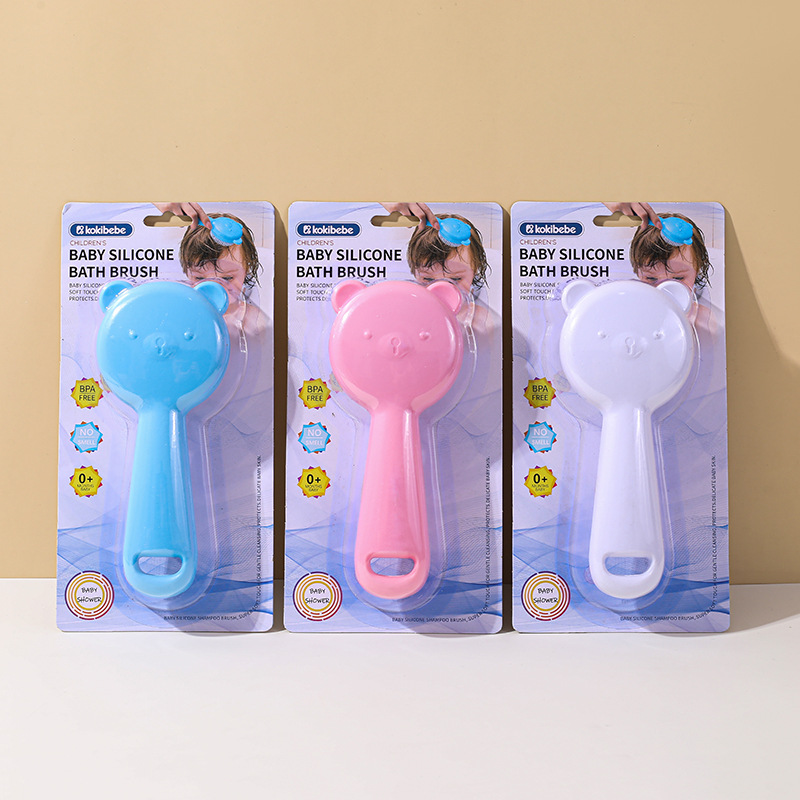 Suministro transfronterizo de cepillo de baño de silicona para bebés cepillo de limpieza para bebés cepillo de masaje de silicona de oso de dibujos animados