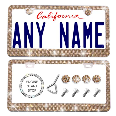 Car Diamond License Plate Frame High-End – License plate holder/license plate holder - champagne-gold-rhinestones-one-click-start-screwdriver