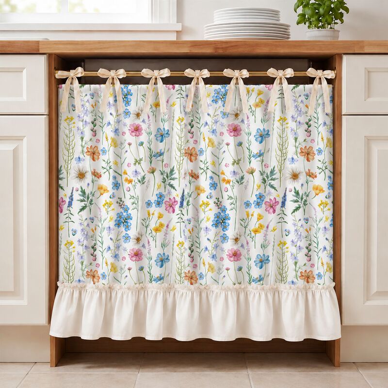 American farmhouse style, wildflower-patterned curtains, available for drop shipping, kitchen curtains, oven door curtains, tie-back style, decorative short curtains American farmhouse style, wildflower-patterned curtains, available for drop shipping, kitchen curtains, oven door curtains, tie-back style, decorative short curtains