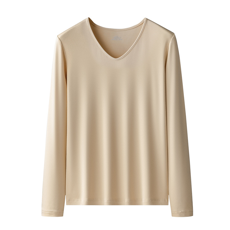 60 modales de doble cara de primavera, Otoño e Invierno camisa de fondo fino interior superior blanco T slim fit Camiseta de manga larga en stock