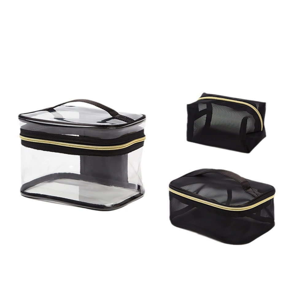Bolsa de cosméticos simple y de gran capacidad 2025 nueva bolsa de lavado de alto valor bolsa de almacenamiento transparente de malla portátil juego de cuatro piezas