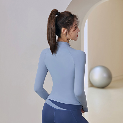 Poly-color outerwear for women, long-length, long-sleeved, zipper, quick-dry, slim-fitting, suitable for sports, fitness, running, and yoga.