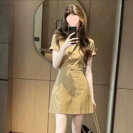 夏季新款领短袖连衣裙女感减龄好看时尚百搭显瘦字裙图片色氨纶