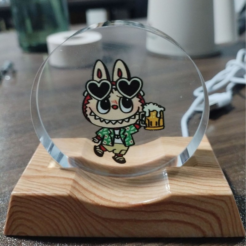 拉布布3d立体激光彩印内雕水晶球治愈系小夜灯发光礼物玄关摆件|undefined