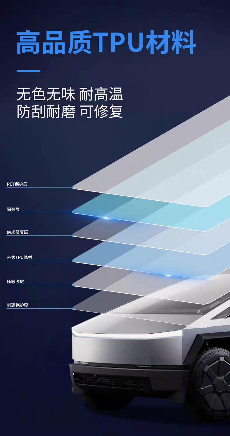 Suitable for Tesla Cybertruck: Transparent headlight film, light black TPU color-changing protective film