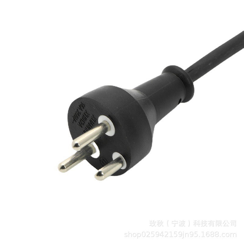源头工厂丹麦DS认证插头电源线丹麦三极圆针延长线PVC 橡胶电源线