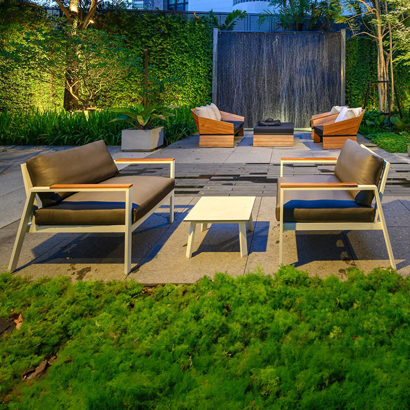 patio exterior teca sofá al aire libre diseño de ocio hotel villa jardín anticorrosión madera sólida combinación de muebles residenciales image 27
