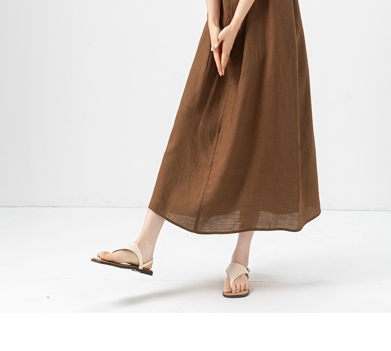 Váy maxi hai dây đính cườm phong cách nghỉ dưỡng, dáng chữ A rộng rãi, chất Tencel phối sợi gai mỏng mùa hè — Màu caramel chi tiết 8