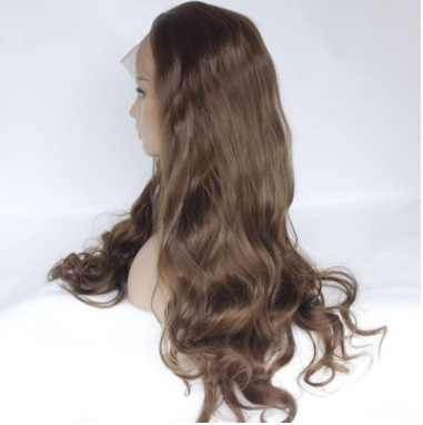 Fibra química delantera encaje medio gancho de mano cubierta de cabeza europea y americana de moda ondas largas pelucas de cabello rizado seda de alta temperatura LW0169