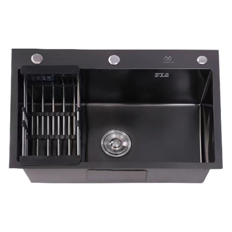 Fregadero de acero inoxidable 304 engrosado, fregadero negro de un solo tazón soldado a mano, suministro transfronterizo