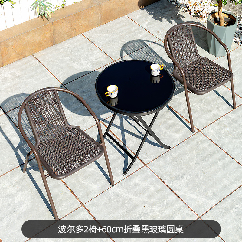 Juego de mesa y sillas de patio de hierro forjado con sillas de mimbre, para jardín