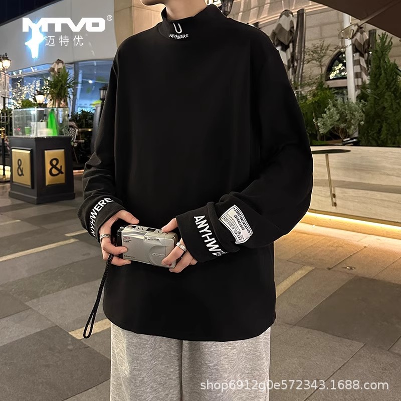 MTVO 메이트 우수한 하프 하이 칼라 스웨터 남자 봄 2025 새로운 긴 소매 티셔츠 양털베이스 셔츠