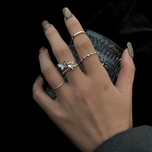 Exquisite Super Fairy Butterfly Twisted Four-piece Ring Women's Light Luxury Niche Design Sense Fashion Personality Elegant Finger Ring