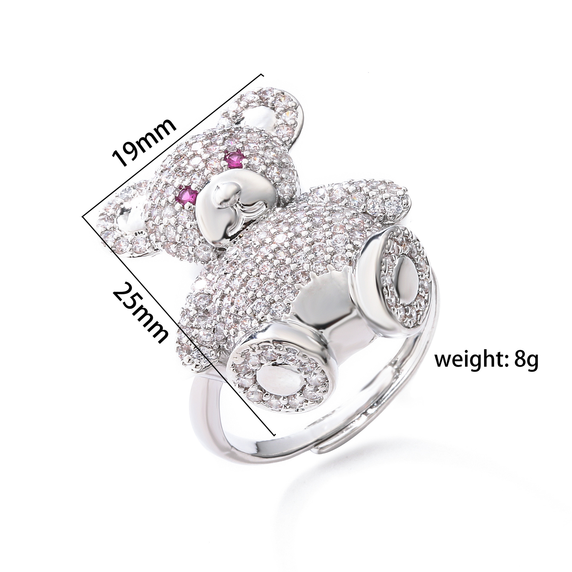 Cute Bear Copper Plating Inlay Zircon Open Rings 1 Piece display picture 5