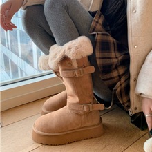 加绒厚款灰色雪地靴女2025冬季新靴子厚底长筒靴搭扣防滑加厚棉鞋