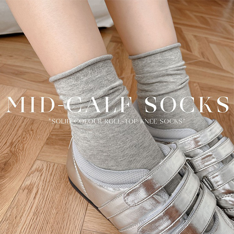 Special Offer Basic Solid Color Ribbed Mid-Calf Socks for Women, Cotton-Like Comfort, Breathable, Multi-Color Sports and Casual Socks