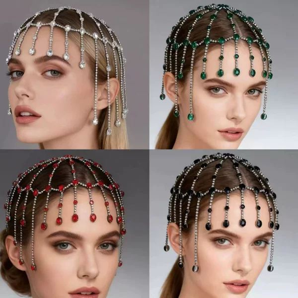 Cross-Border European and American Mesh Tassel Headwear for Stage Shows, Stylish and Unique, Fashionable and Exaggerated, Full of Rhinestones, Sparkling Diamond Hair Chain Wholesale