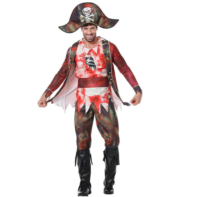 New European and American Halloween Pirates Of The Caribbean adult male horror zombie Captain role play suit in stock