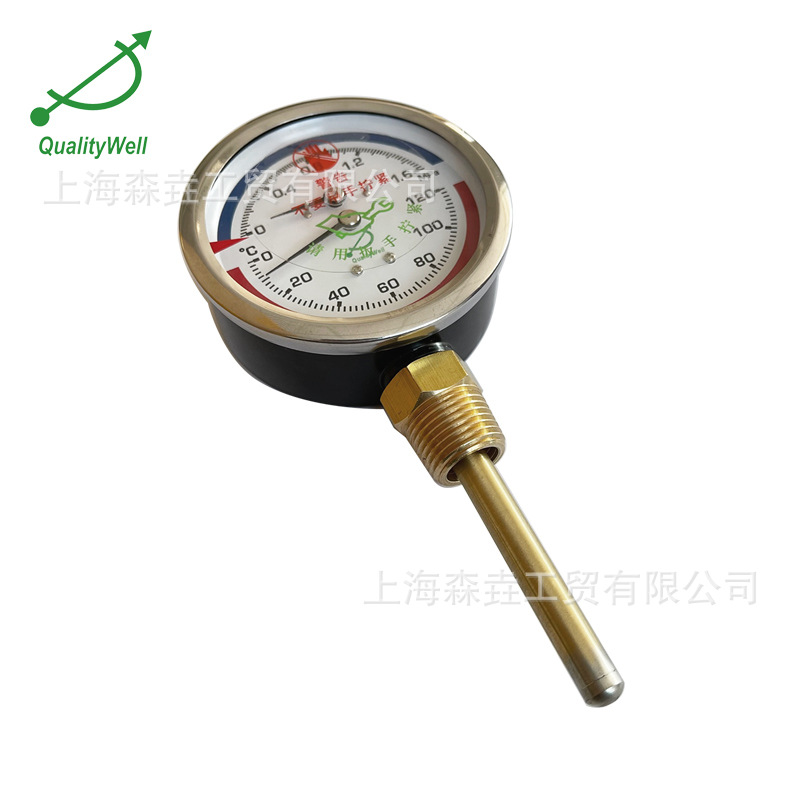 径向型铜感温管黑铁壳温度压力一体表 可同时测量温度和压力