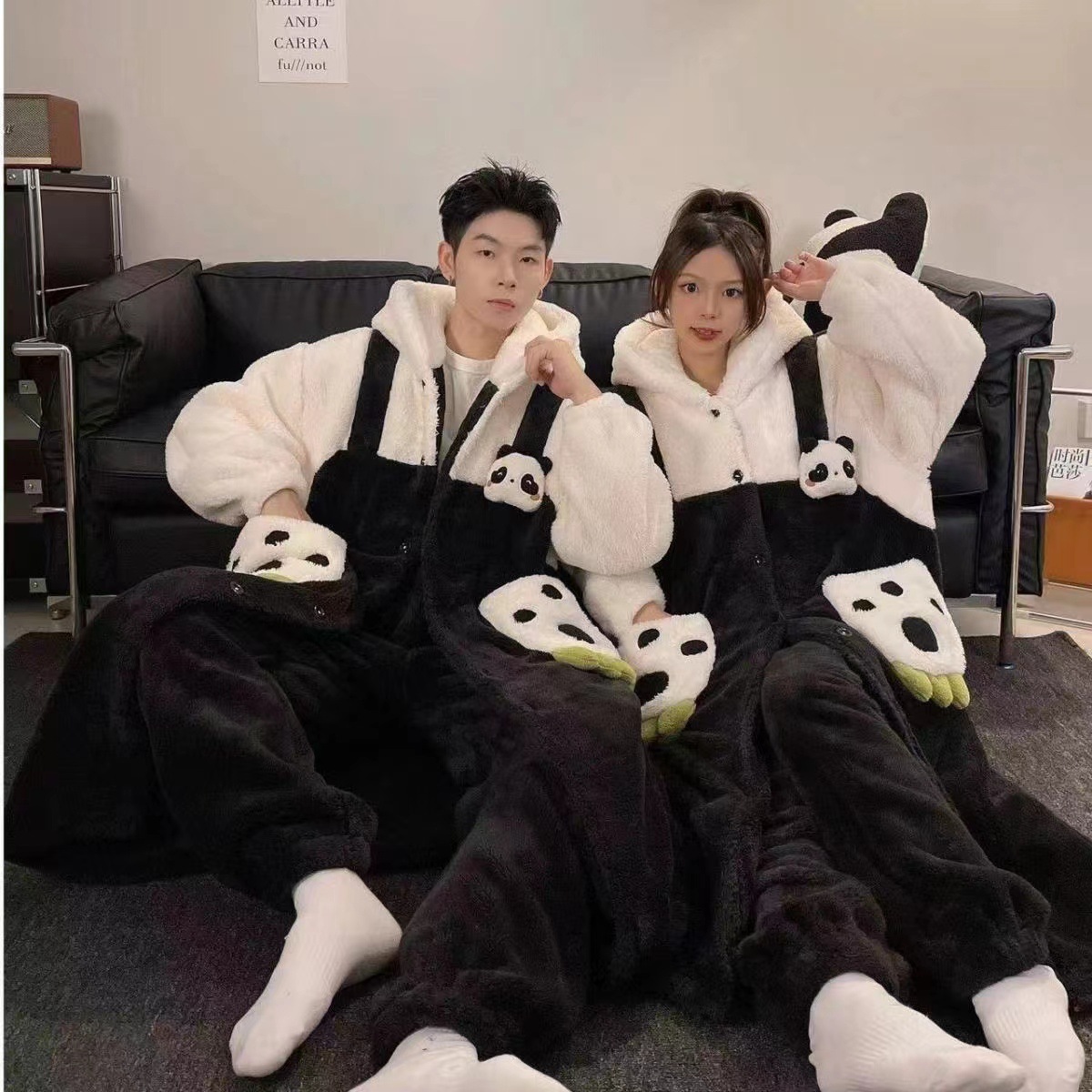 Camisón panda con tirantes y pantalones